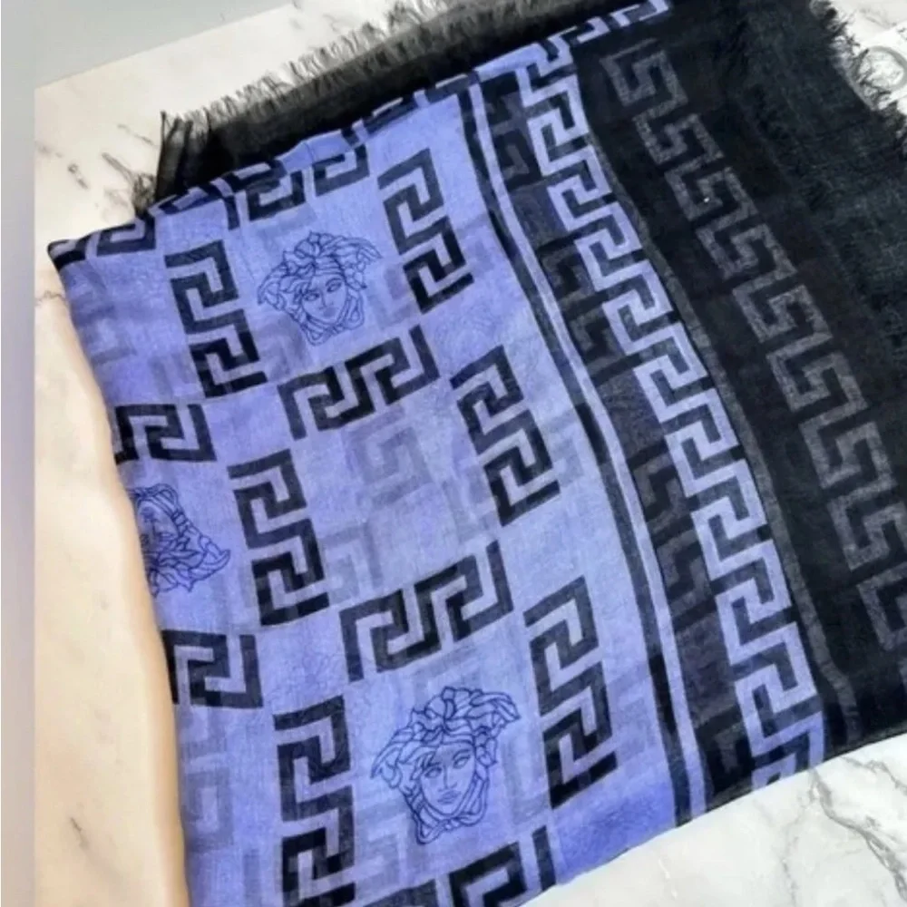 NEW Versace Blue and Black La Medusa Scarf/Shawl